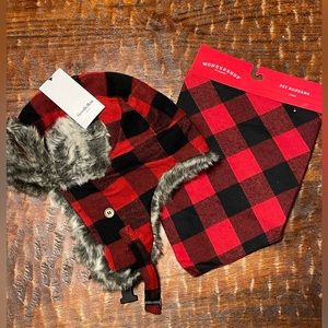 1 for YOU +1 for 🐾 Pet BUNDLE Plaid Trapper Hat & Pet Bandana
